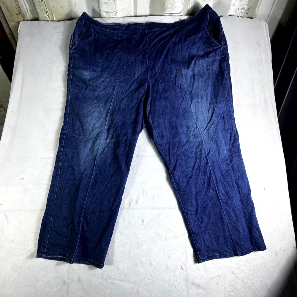 Alfred Dunner Cropped Jeans Womens 24W Blue Denim Cotton Stretch Elastic Waist
